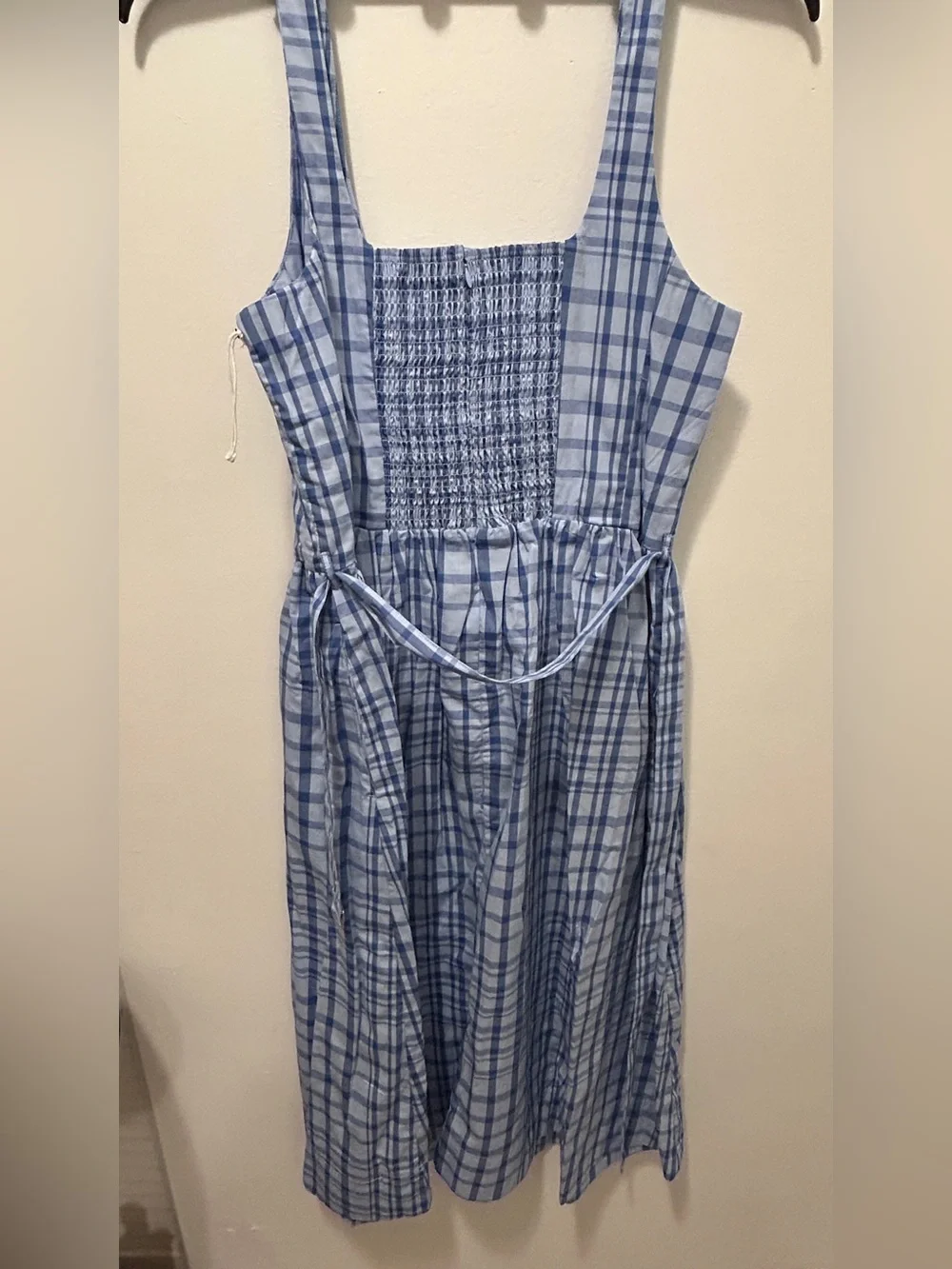 Free Assembly Blue Plaid Midi Dress Size L 12-14 NWT Cottagecore - Picture 5 of 12